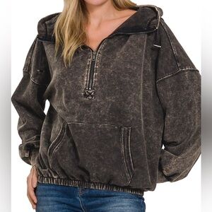 The Reason Is You Sweater French Terry Acid Wash Kangaroo Pocket Hoodie nwot